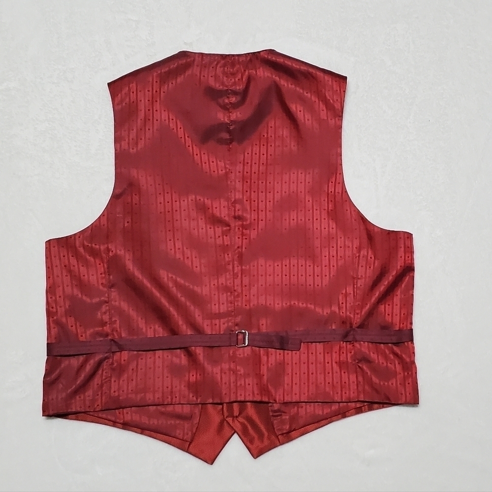 PALLINI Deep Red Satin Striped Three-Piece Suit Jacket Vest Pants Regular Fit - Picture 9 of 16